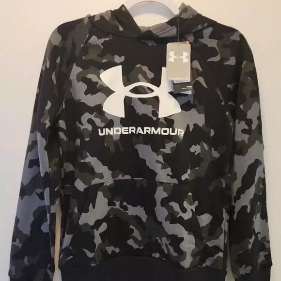 Under Armour Cold Gear Camo Hoodie Sweatshirt Black Gray Youth Large - YLG/G